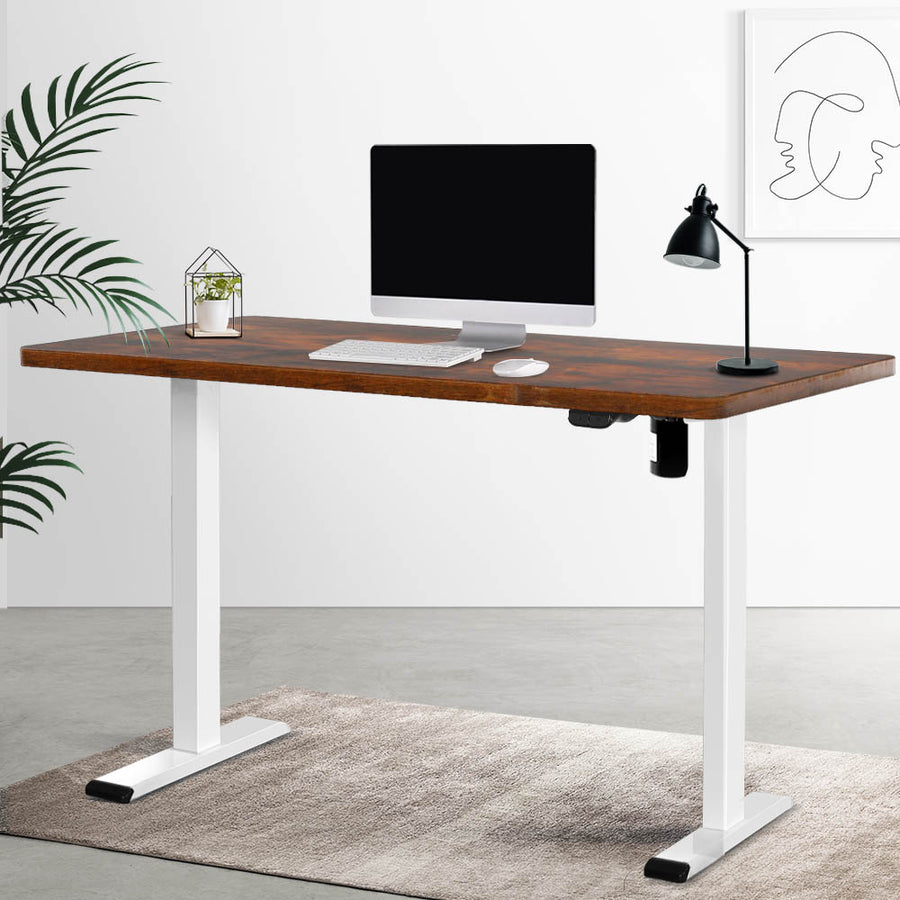 Electric Height Adjustable Standing Desk - White Frame with 120cm Rustic Brown Top Homecoze