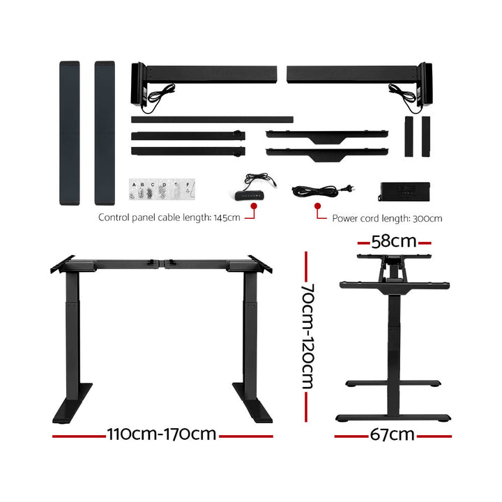 Dual Motor Electric Standing Desk - Black Frame with 140cm White Top Homecoze