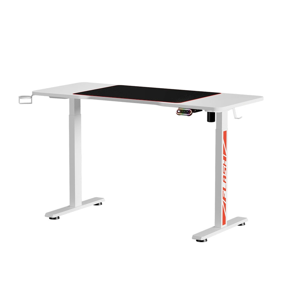 Gaming Electric Standing Desk Sit Stand Table with RGB Lights Home Office - White Homecoze