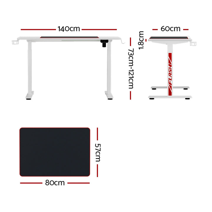Gaming Electric Standing Desk Sit Stand Table with RGB Lights Home Office - White Homecoze