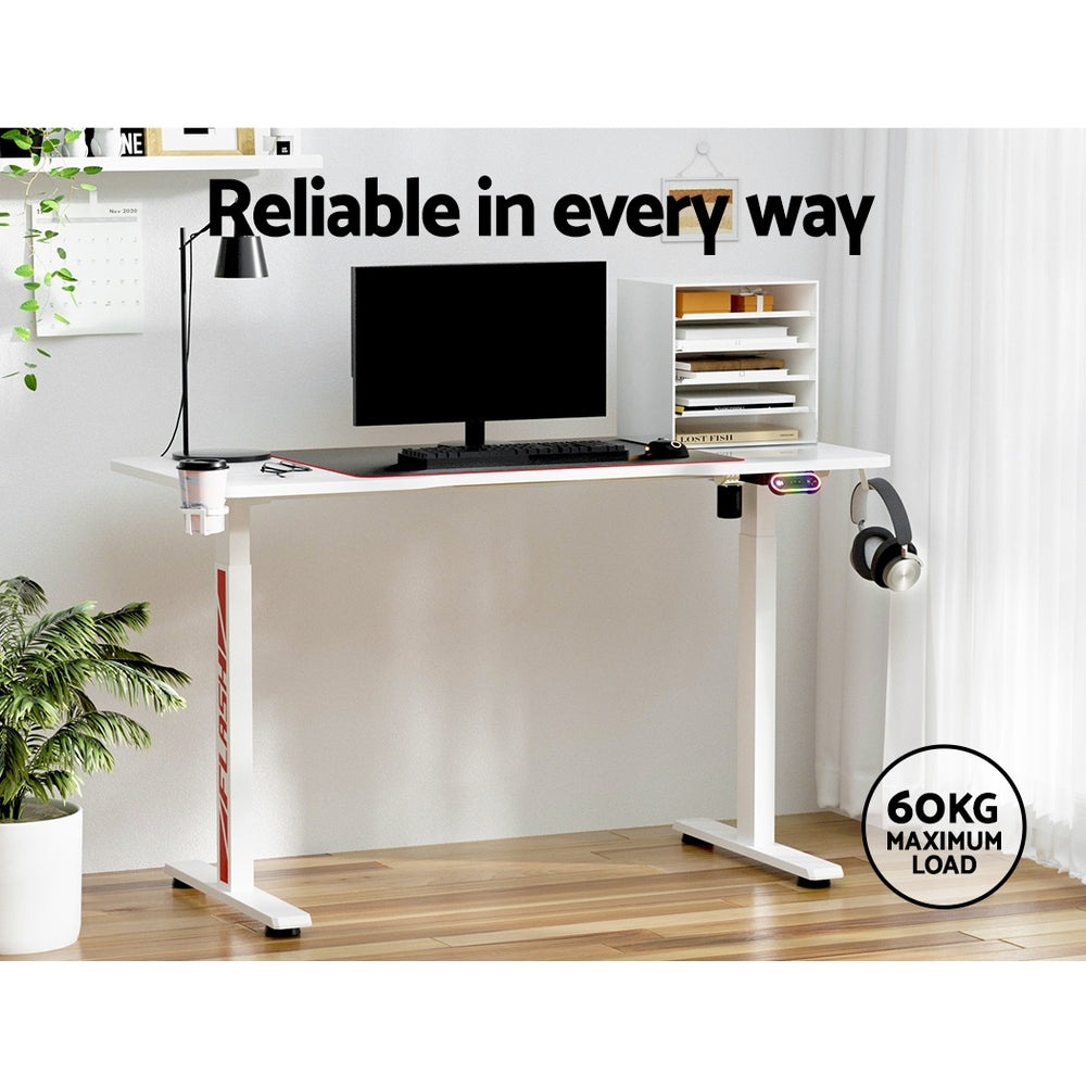 Gaming Electric Standing Desk Sit Stand Table with RGB Lights Home Office - White Homecoze