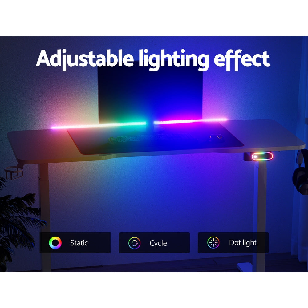 Gaming Electric Standing Desk Sit Stand Table with RGB Lights Home Office - White Homecoze
