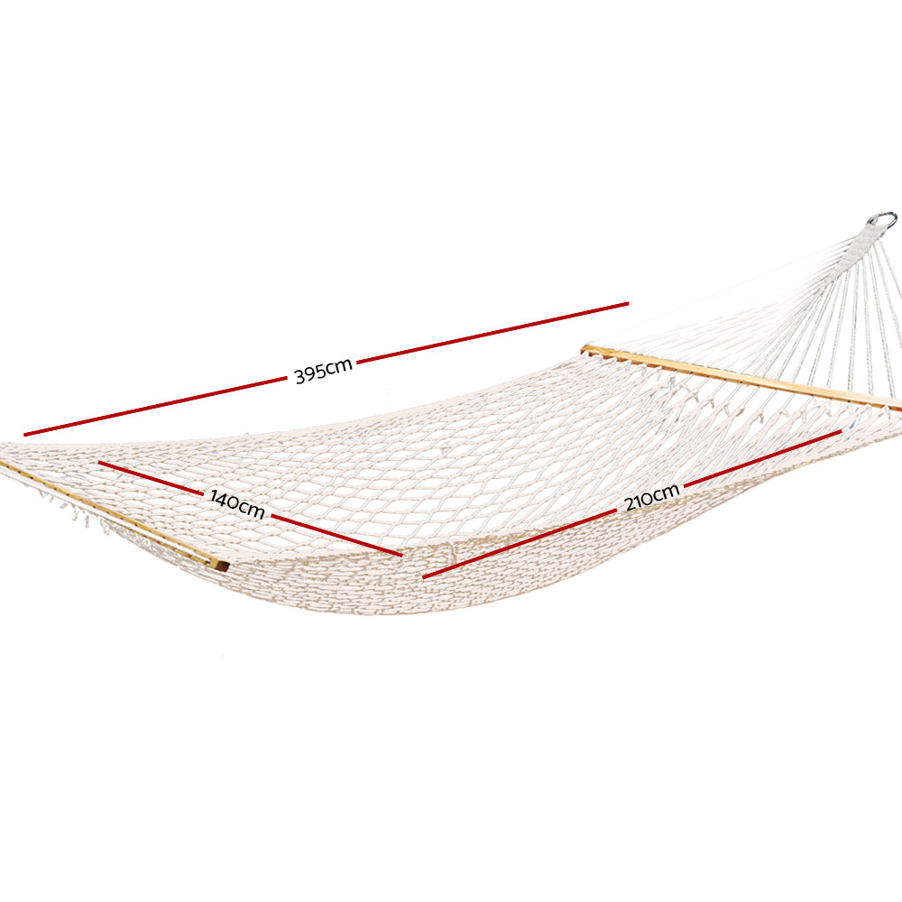 Double Cotton Rope Swing Hammock Bed - Cream - Homecoze