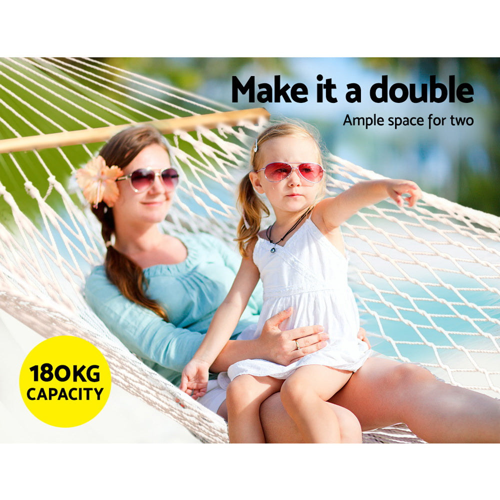 Double Cotton Rope Swing Hammock Bed - Cream - Homecoze