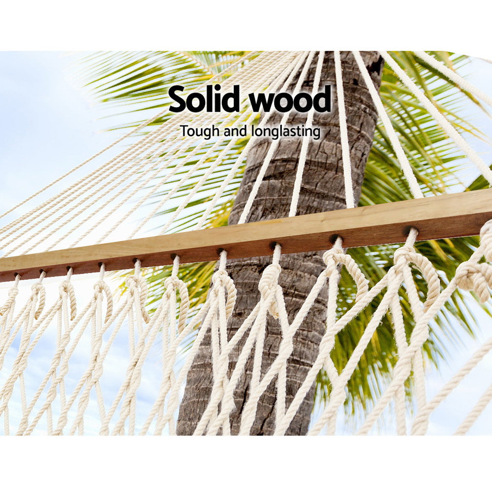 Double Cotton Rope Swing Hammock Bed - Cream - Homecoze