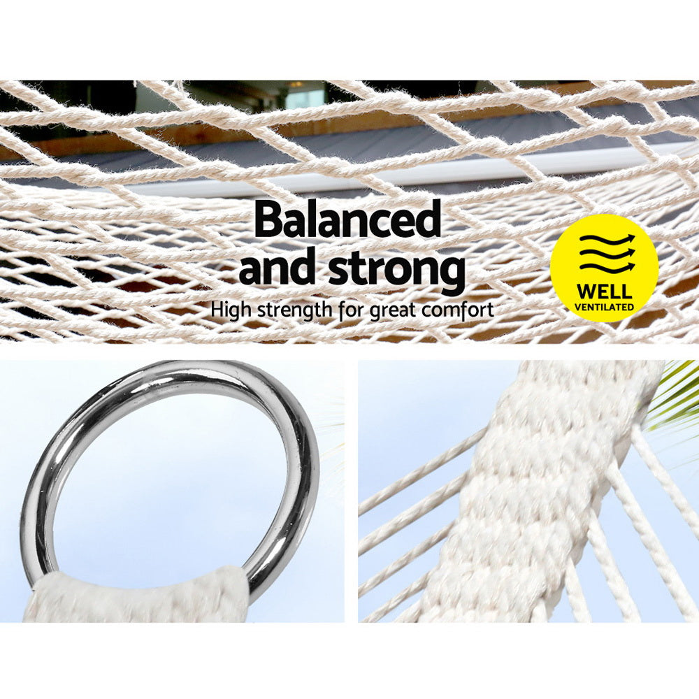 Double Cotton Rope Swing Hammock Bed - Cream - Homecoze