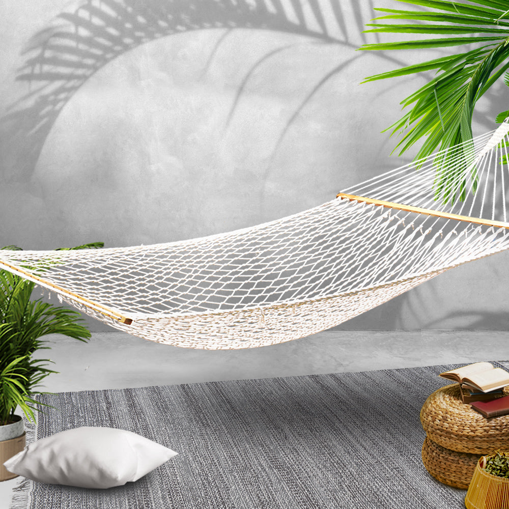 Double Cotton Rope Swing Hammock Bed - Cream - Homecoze
