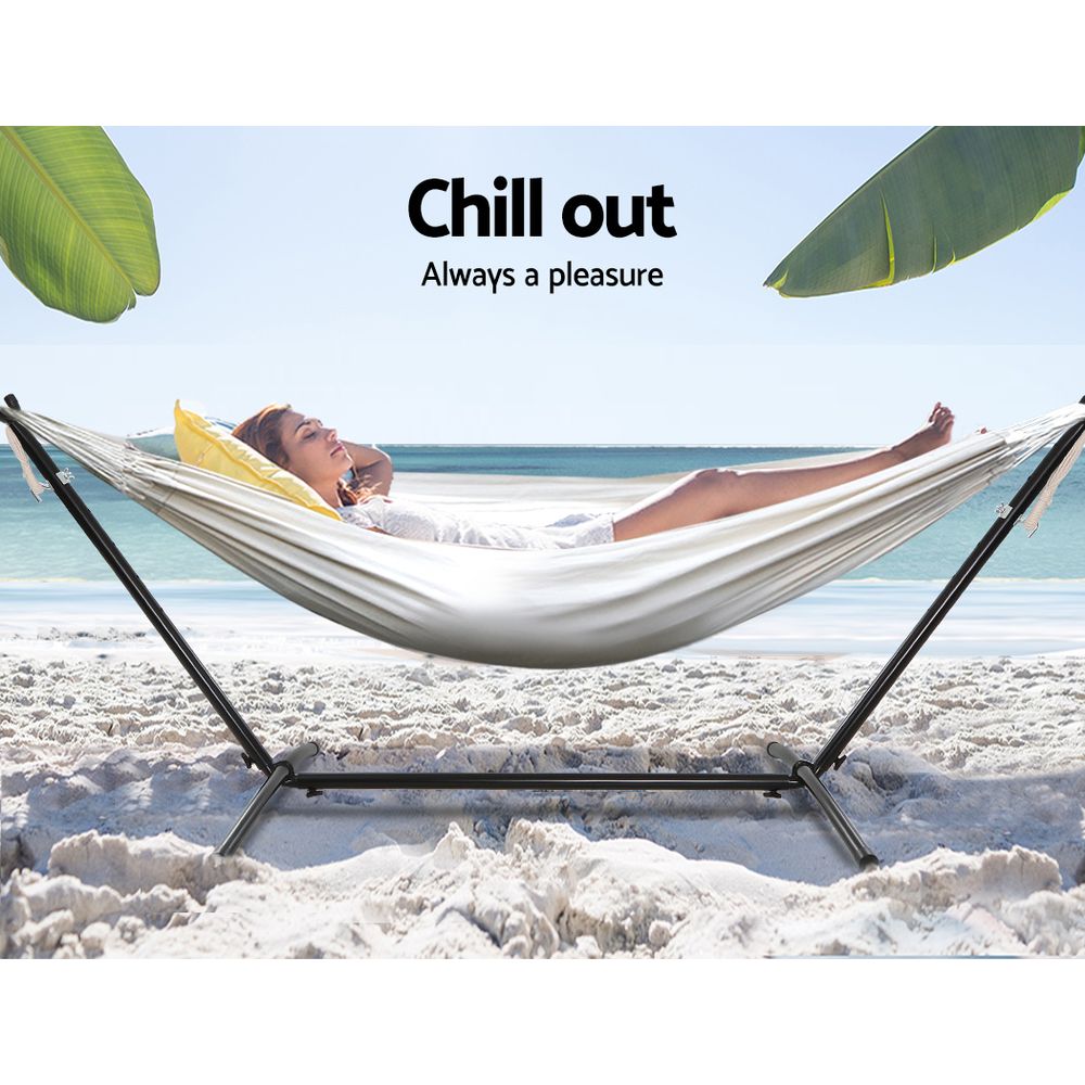 Cotton Hammock Bed with Adjustable Height Frame - Cream Homecoze