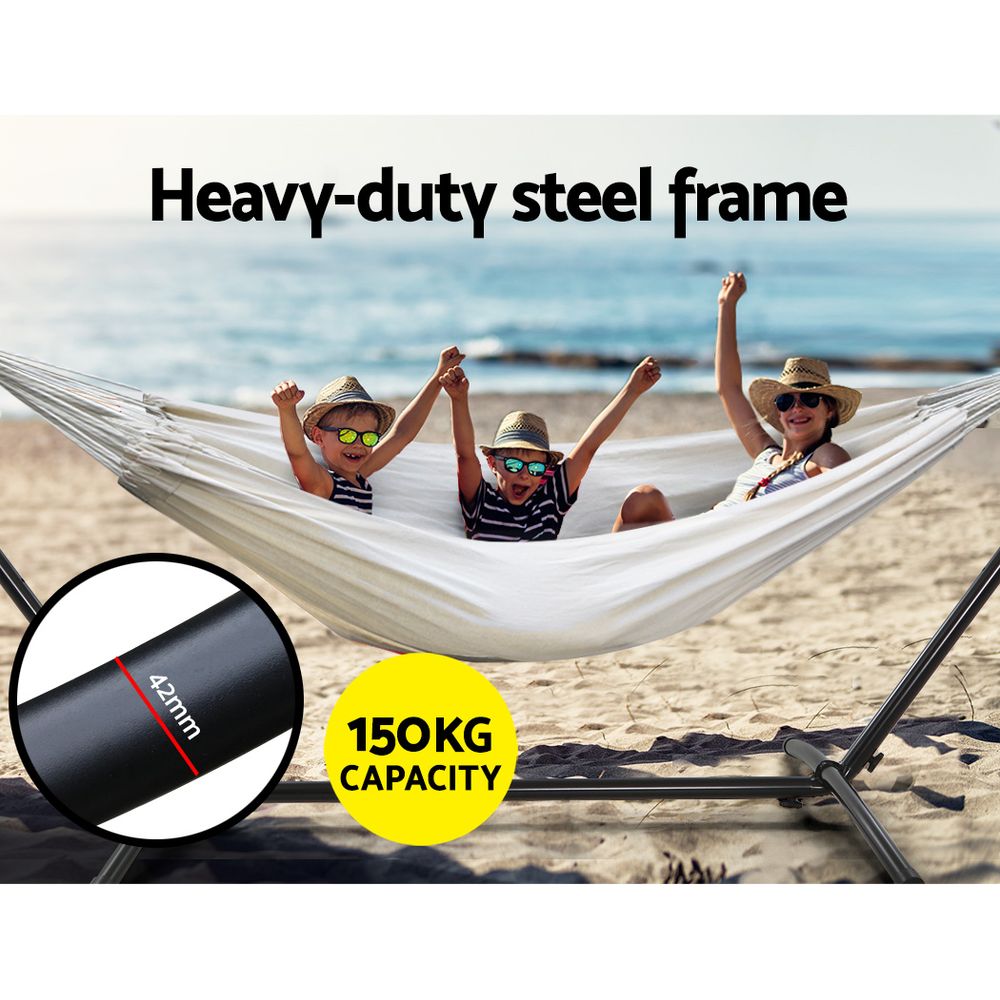 Cotton Hammock Bed with Adjustable Height Frame - Cream Homecoze