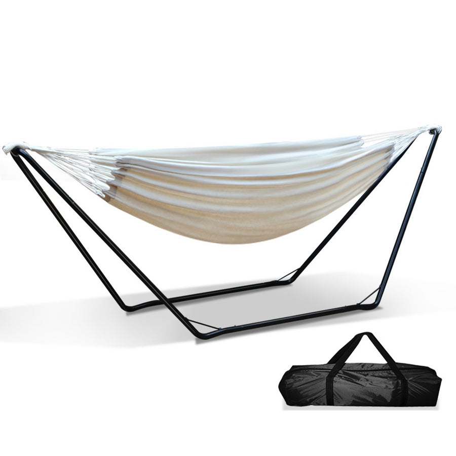 Cotton Hammock Bed with Adjustable Height Frame & Carry Bag - Cream Homecoze