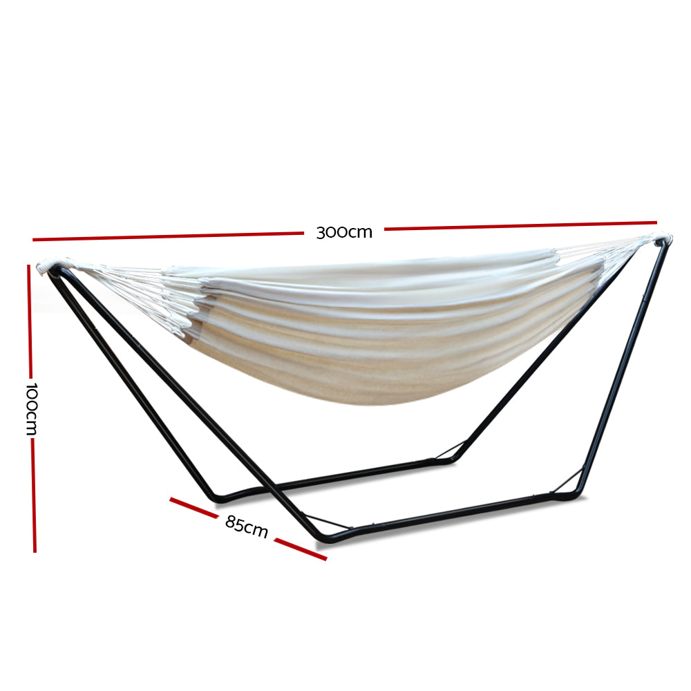 Cotton Hammock Bed with Adjustable Height Frame & Carry Bag - Cream Homecoze