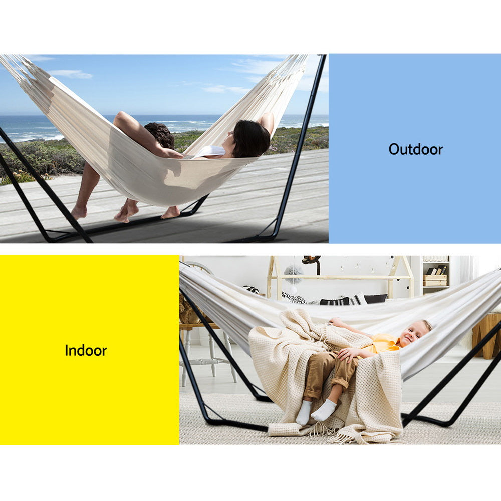 Cotton Hammock Bed with Adjustable Height Frame & Carry Bag - Cream Homecoze