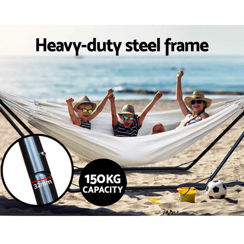Cotton Hammock Bed with Adjustable Height Frame & Carry Bag - Cream Homecoze