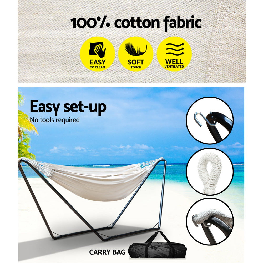 Cotton Hammock Bed with Adjustable Height Frame & Carry Bag - Cream Homecoze