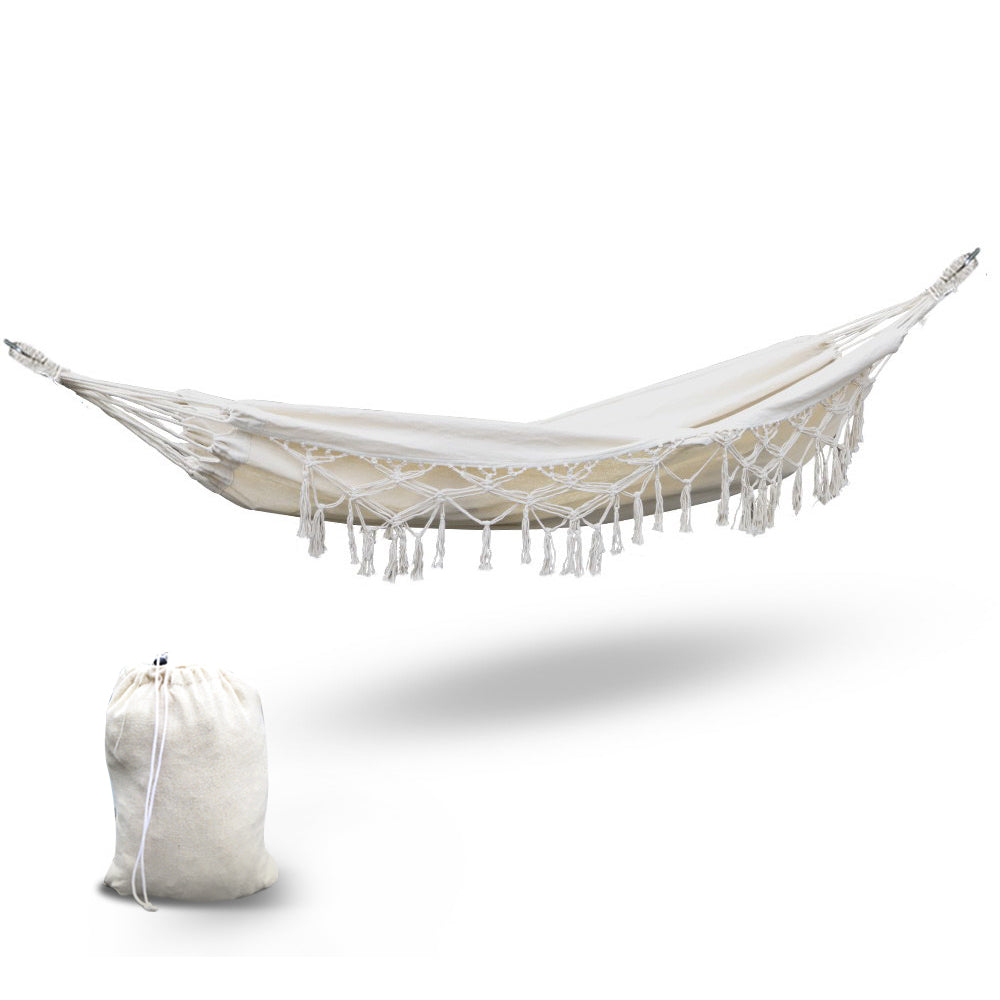 Tassel Swing Hammock Bed - Cream - Homecoze