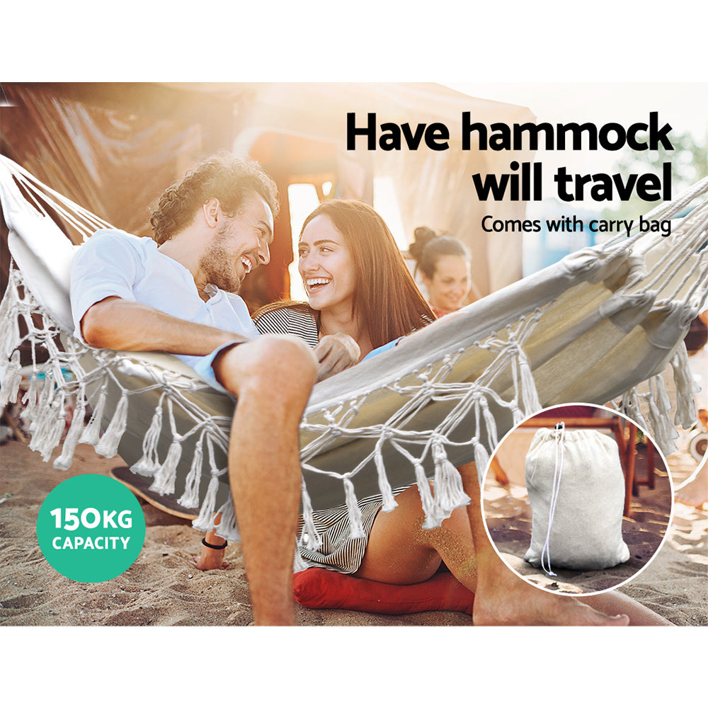 Tassel Swing Hammock Bed - Cream - Homecoze