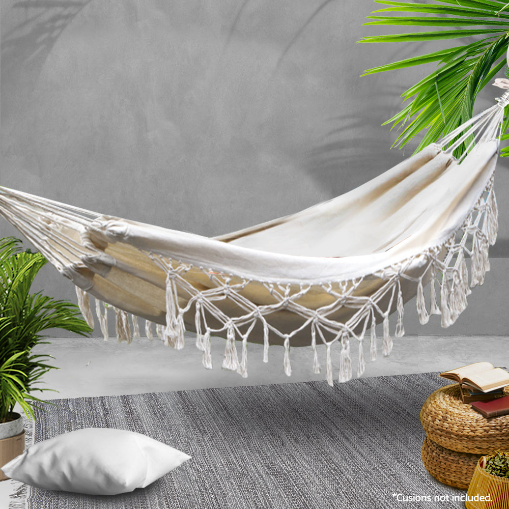 Tassel Swing Hammock Bed - Cream - Homecoze