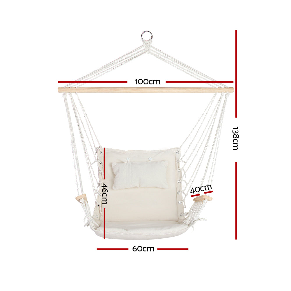 Hanging Swing Chair Hammock with Armrests - Cream - Homecoze