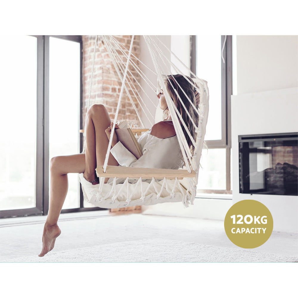 Hanging Swing Chair Hammock with Armrests - Cream - Homecoze