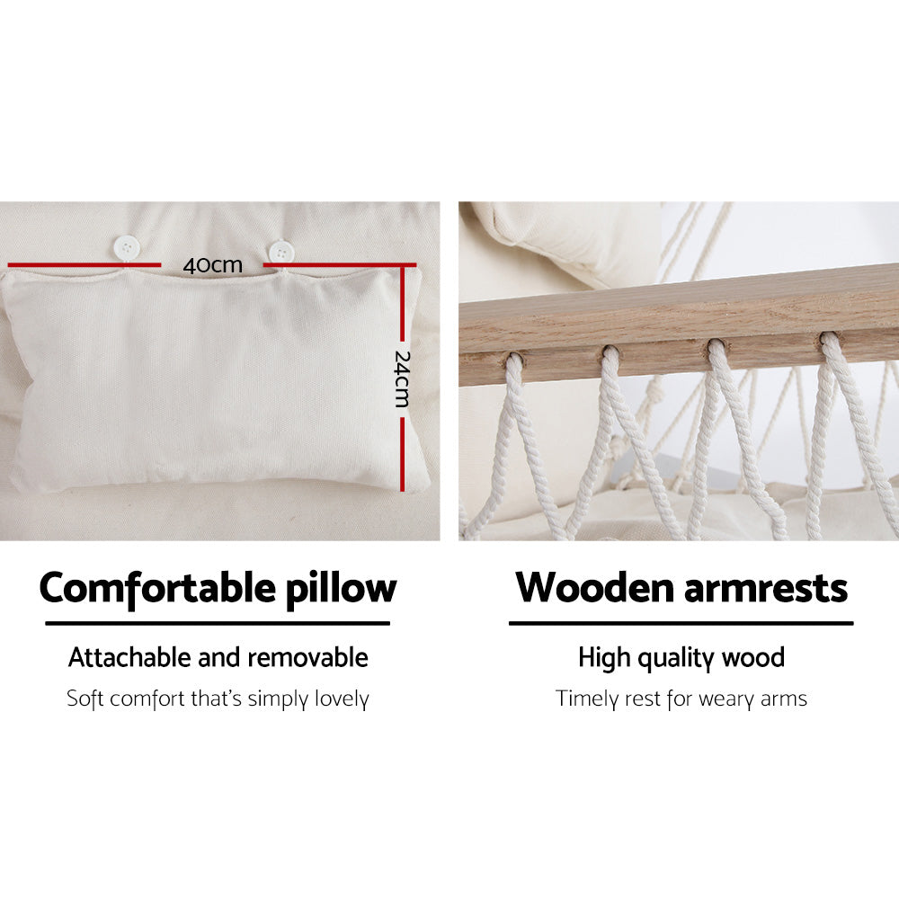 Hanging Swing Chair Hammock with Armrests - Cream - Homecoze