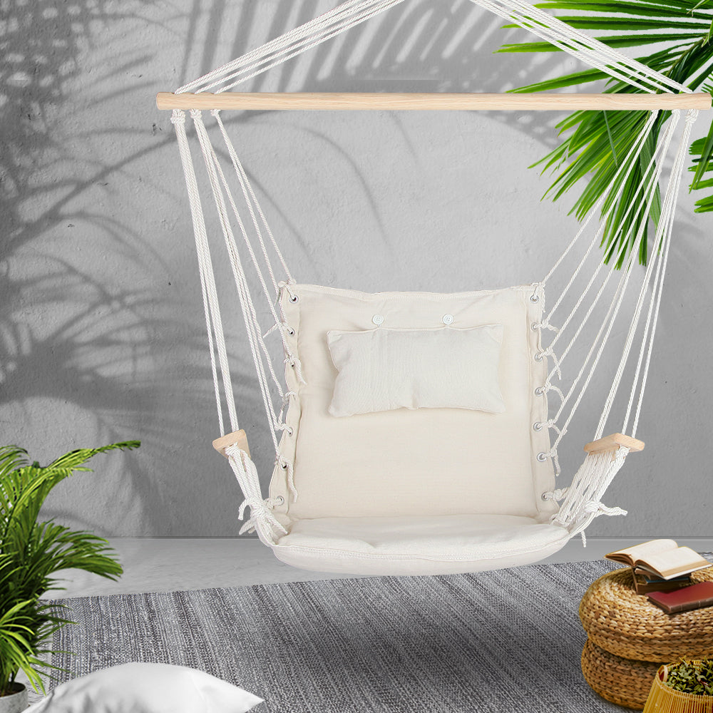 Hanging Swing Chair Hammock with Armrests - Cream - Homecoze