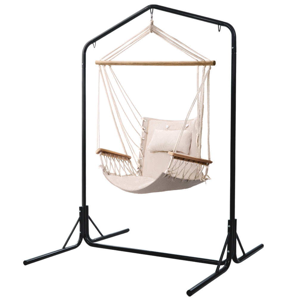 Swing Chair Hammock with Armrests & Heavy Duty Steel Frame - Cream Homecoze