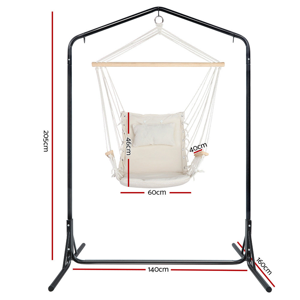 Swing Chair Hammock with Armrests & Heavy Duty Steel Frame - Cream Homecoze
