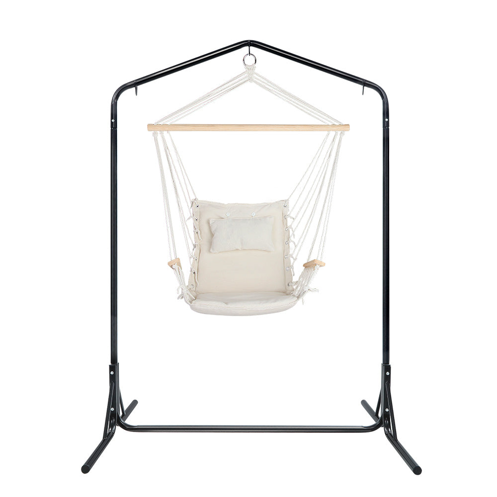 Swing Chair Hammock with Armrests & Heavy Duty Steel Frame - Cream Homecoze