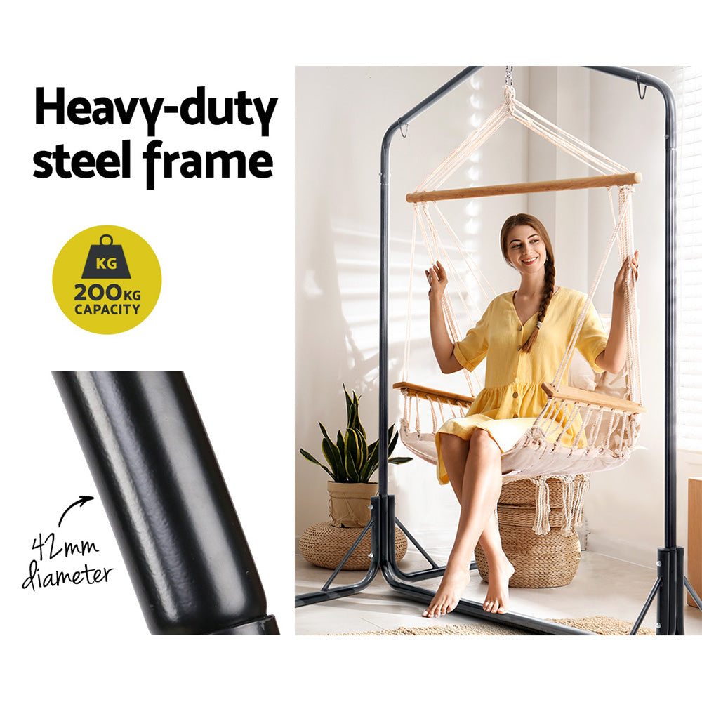 Swing Chair Hammock with Armrests & Heavy Duty Steel Frame - Cream Homecoze