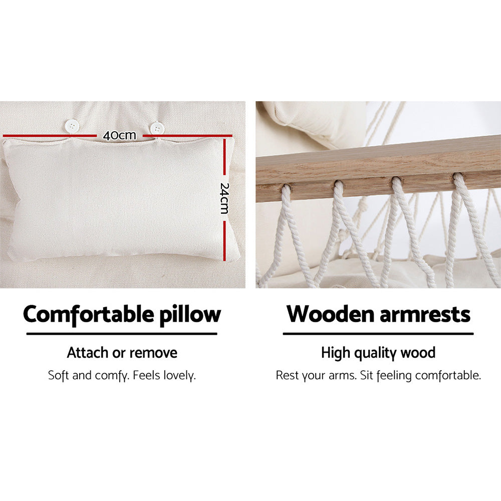 Swing Chair Hammock with Armrests & Heavy Duty Steel Frame - Cream Homecoze