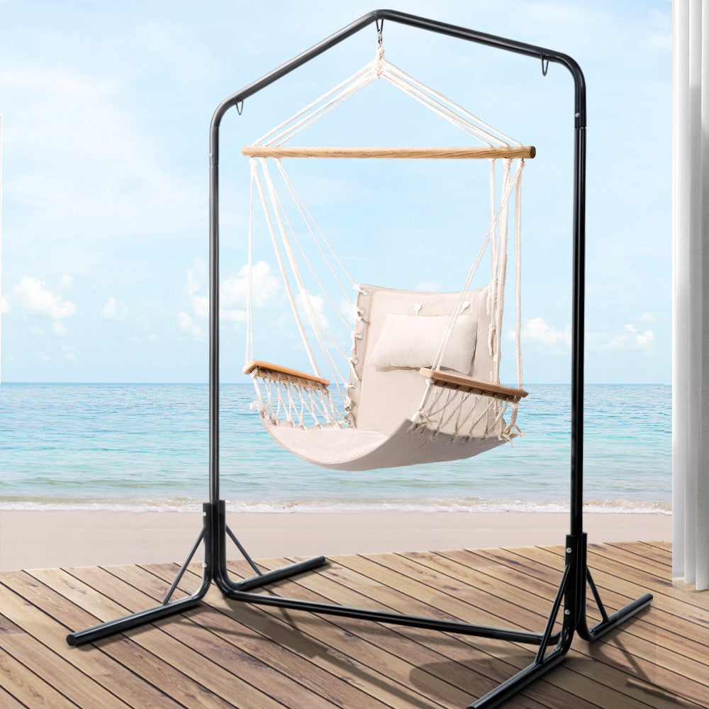 Swing Chair Hammock with Armrests & Heavy Duty Steel Frame - Cream Homecoze