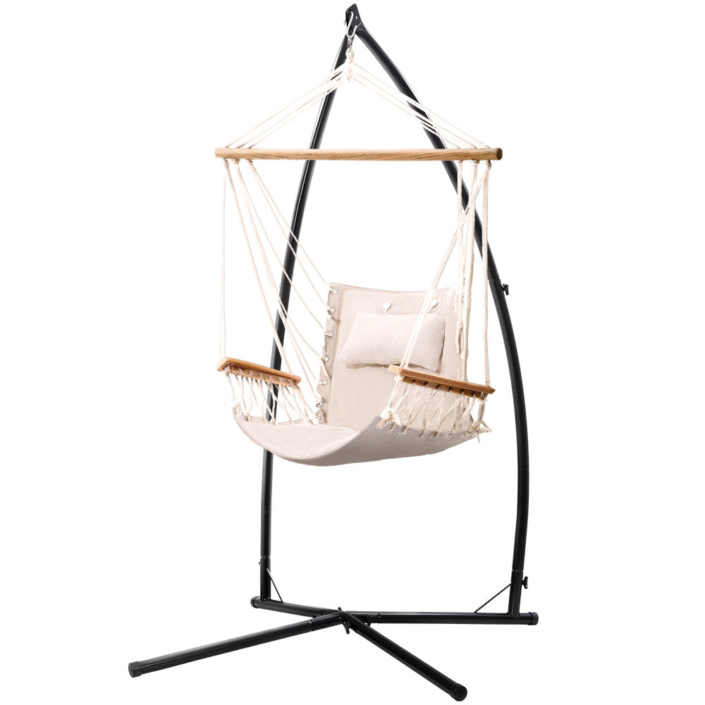 Hanging Swing Chair Hammock with Armrests & Steel Frame - Cream Homecoze