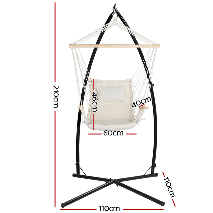 Hanging Swing Chair Hammock with Armrests & Steel Frame - Cream Homecoze