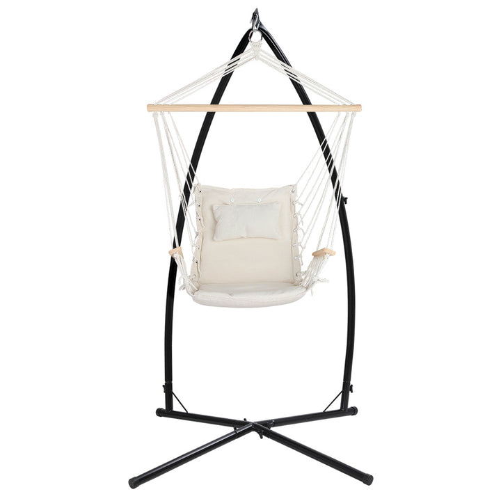 Hanging Swing Chair Hammock with Armrests & Steel Frame - Cream Homecoze