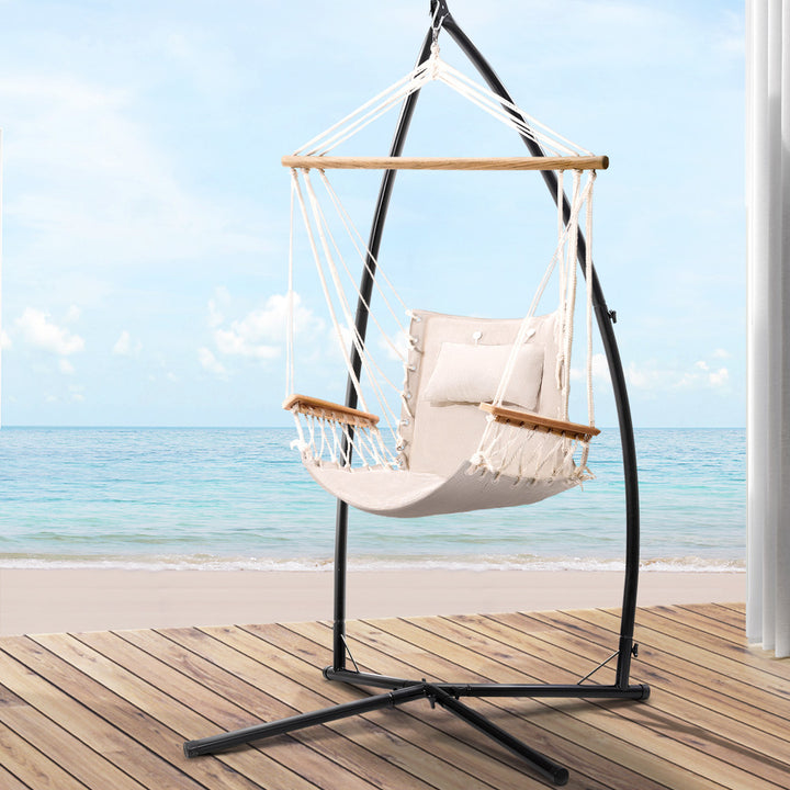 Hanging Swing Chair Hammock with Armrests & Steel Frame - Cream Homecoze