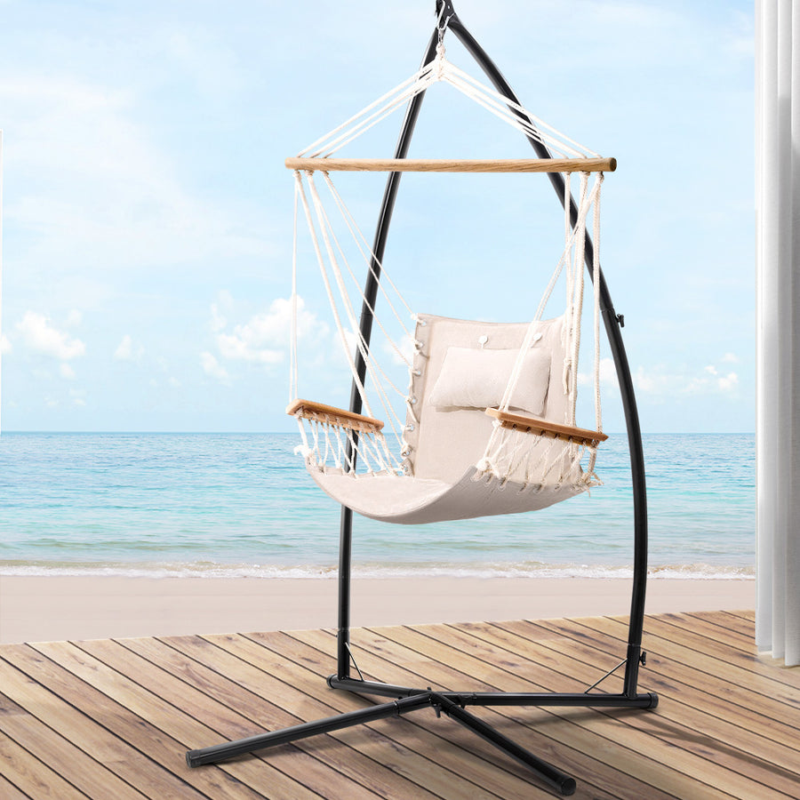 Hanging Swing Chair Hammock with Armrests & Steel Frame - Cream Homecoze