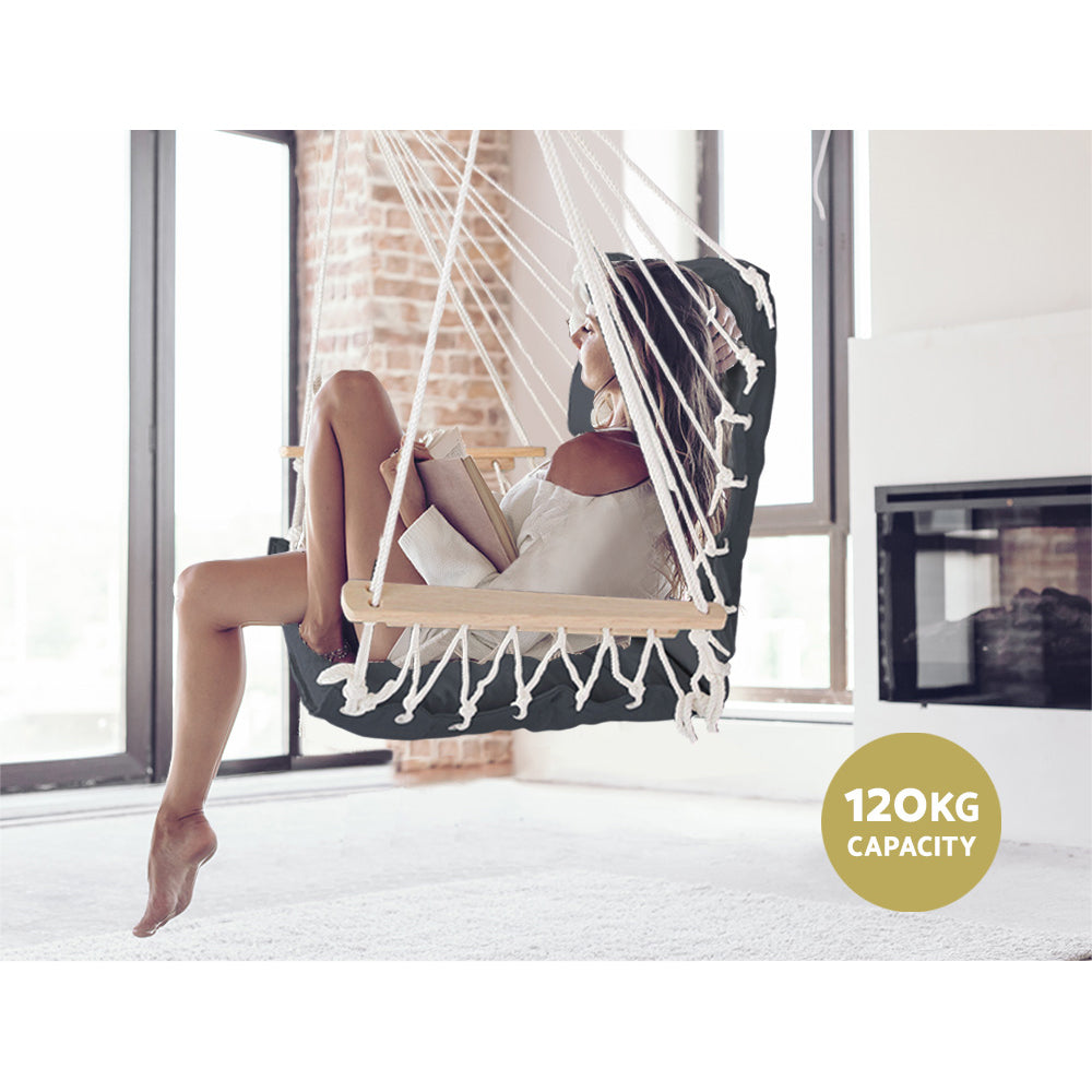 Hanging Swing Chair Hammock with Armrests - Grey - Homecoze