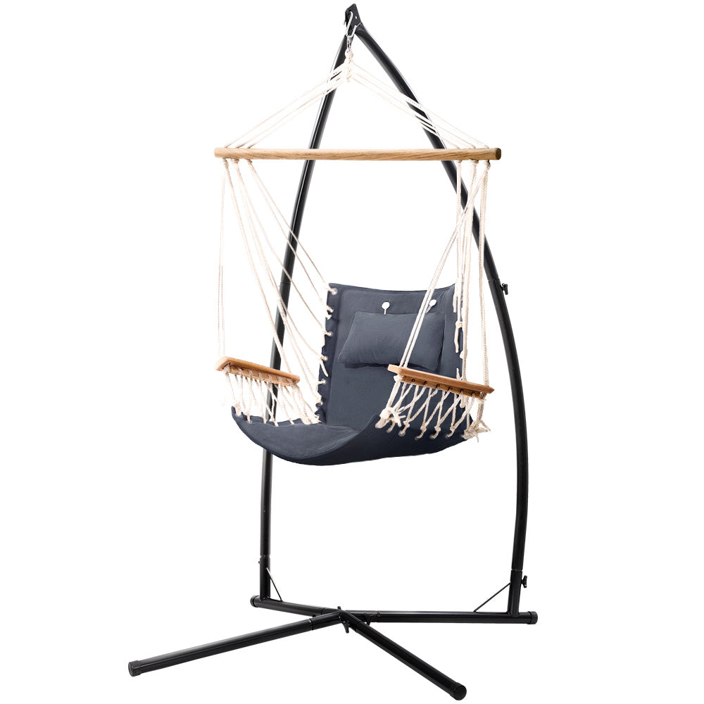 Hanging Swing Chair Hammock with Armrests & Steel Frame - Grey Homecoze