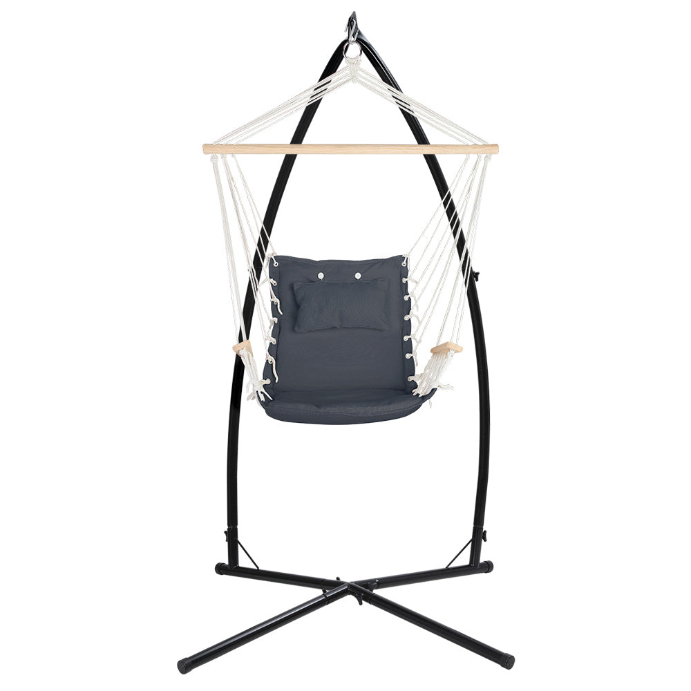 Hanging Swing Chair Hammock with Armrests & Steel Frame - Grey Homecoze