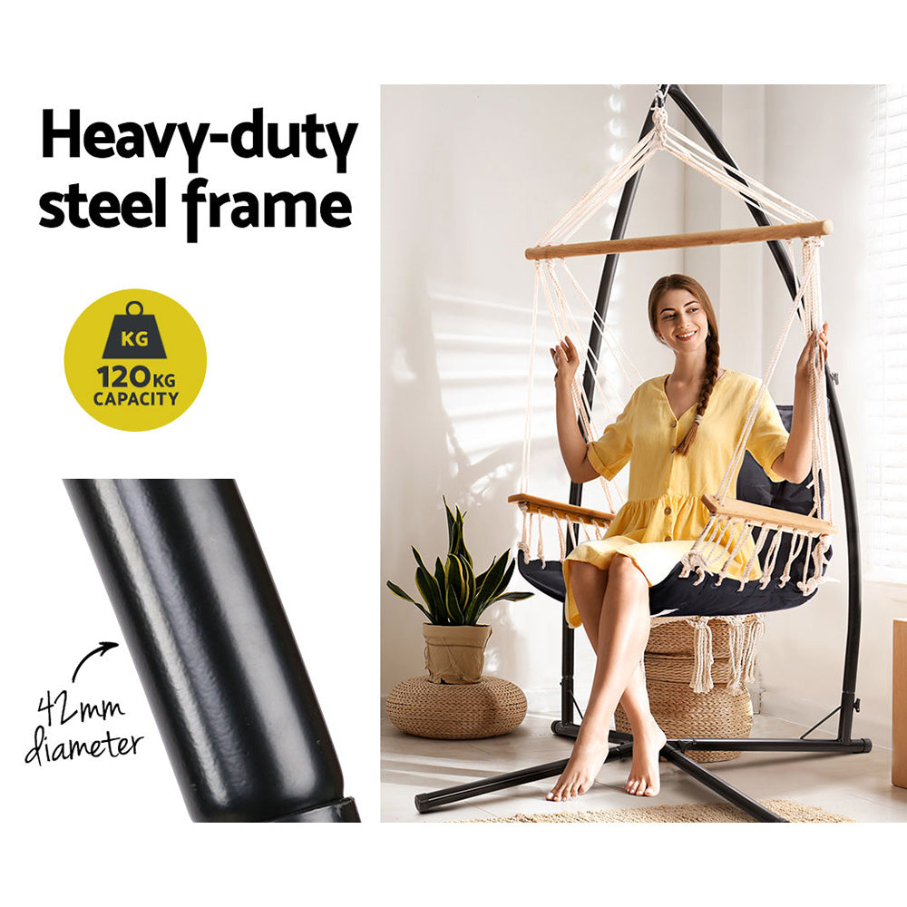 Hanging Swing Chair Hammock with Armrests & Steel Frame - Grey Homecoze