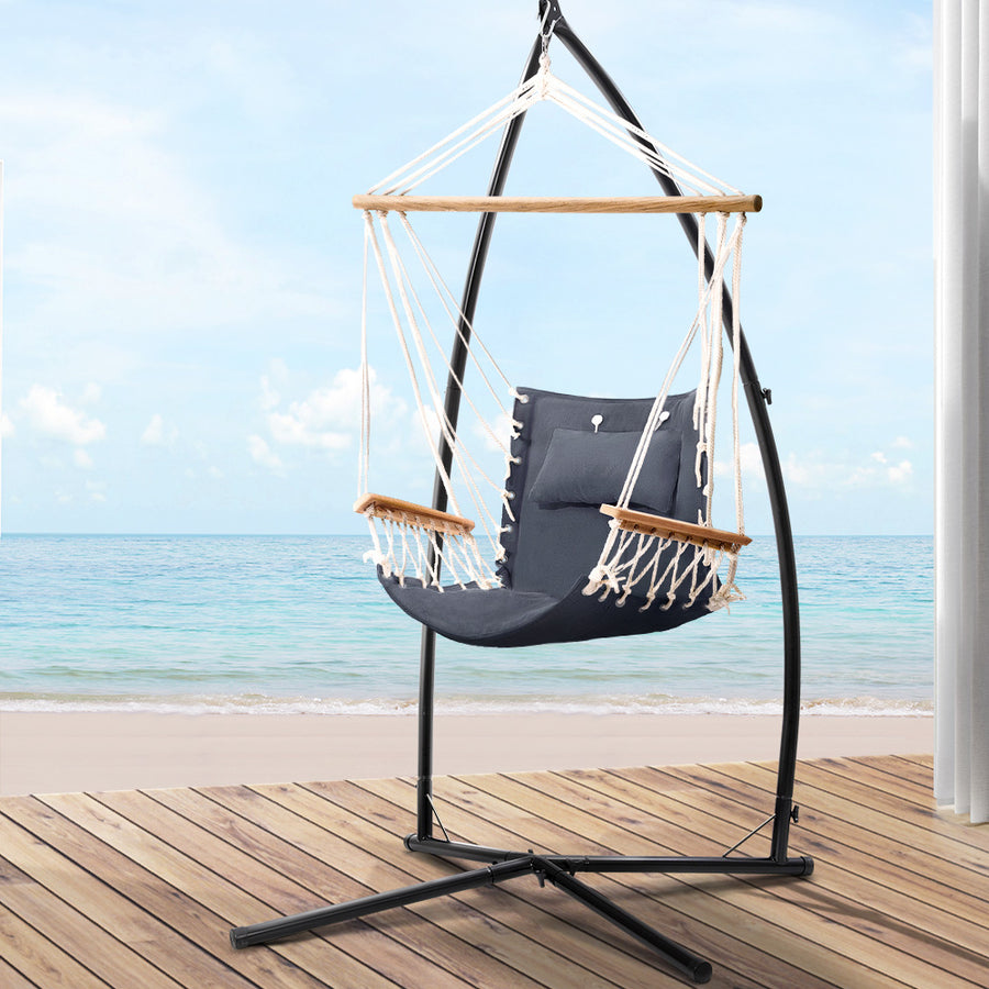Hanging Swing Chair Hammock with Armrests & Steel Frame - Grey Homecoze