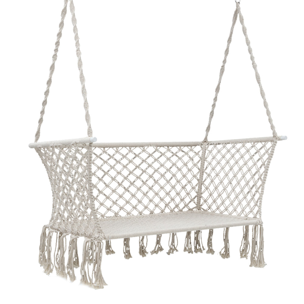 2 Seater Hanging Swing Chair Hammock - Cream - Homecoze