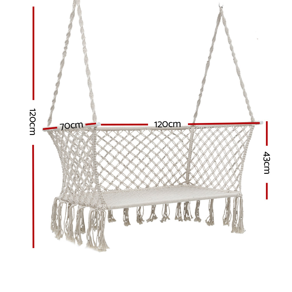 2 Seater Hanging Swing Chair Hammock - Cream - Homecoze