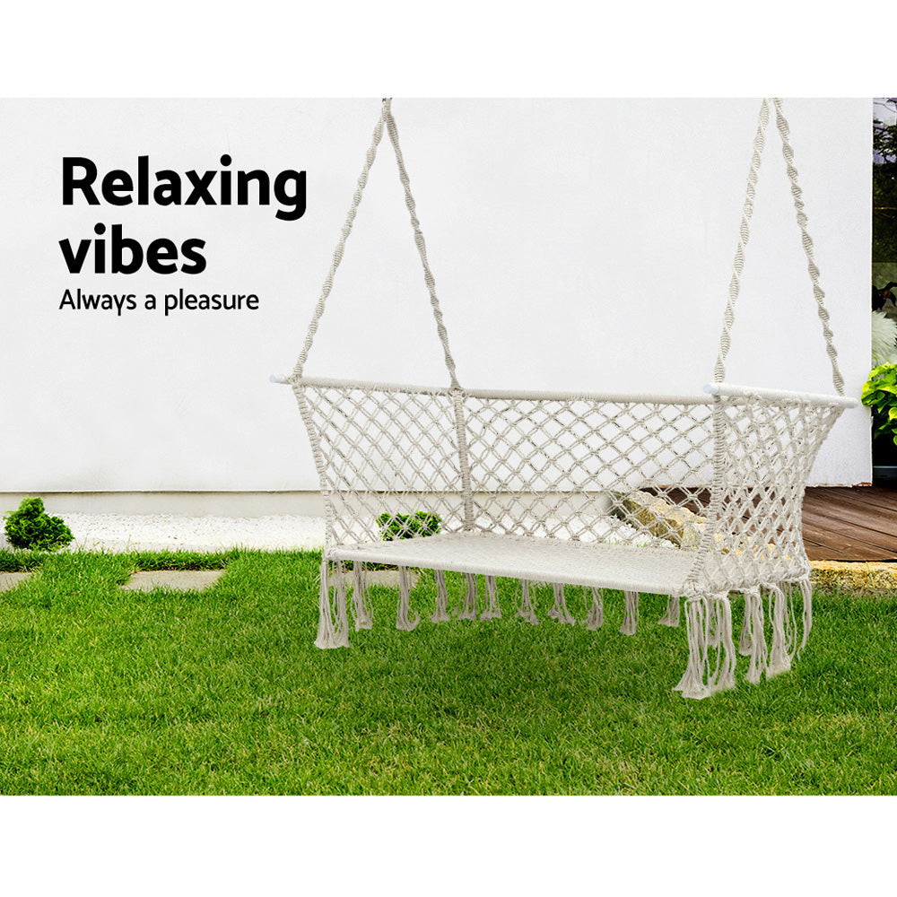 2 Seater Hanging Swing Chair Hammock - Cream - Homecoze