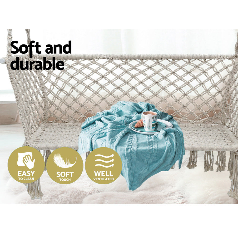2 Seater Hanging Swing Chair Hammock - Cream - Homecoze