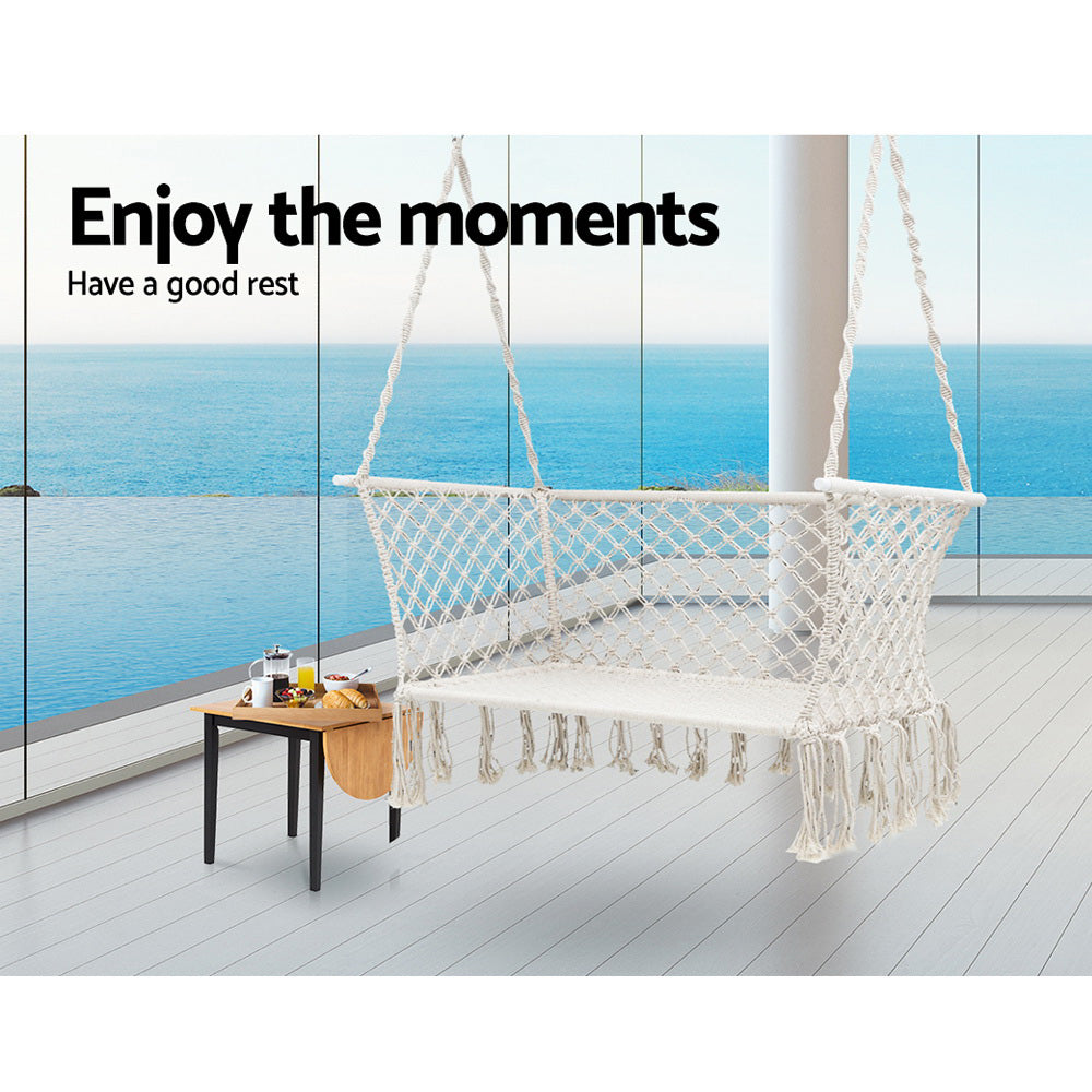 2 Seater Hanging Swing Chair Hammock - Cream - Homecoze