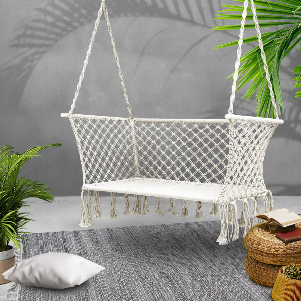 2 Seater Hanging Swing Chair Hammock - Cream - Homecoze