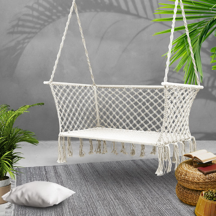 2 Seater Hanging Swing Chair Hammock - Cream Homecoze