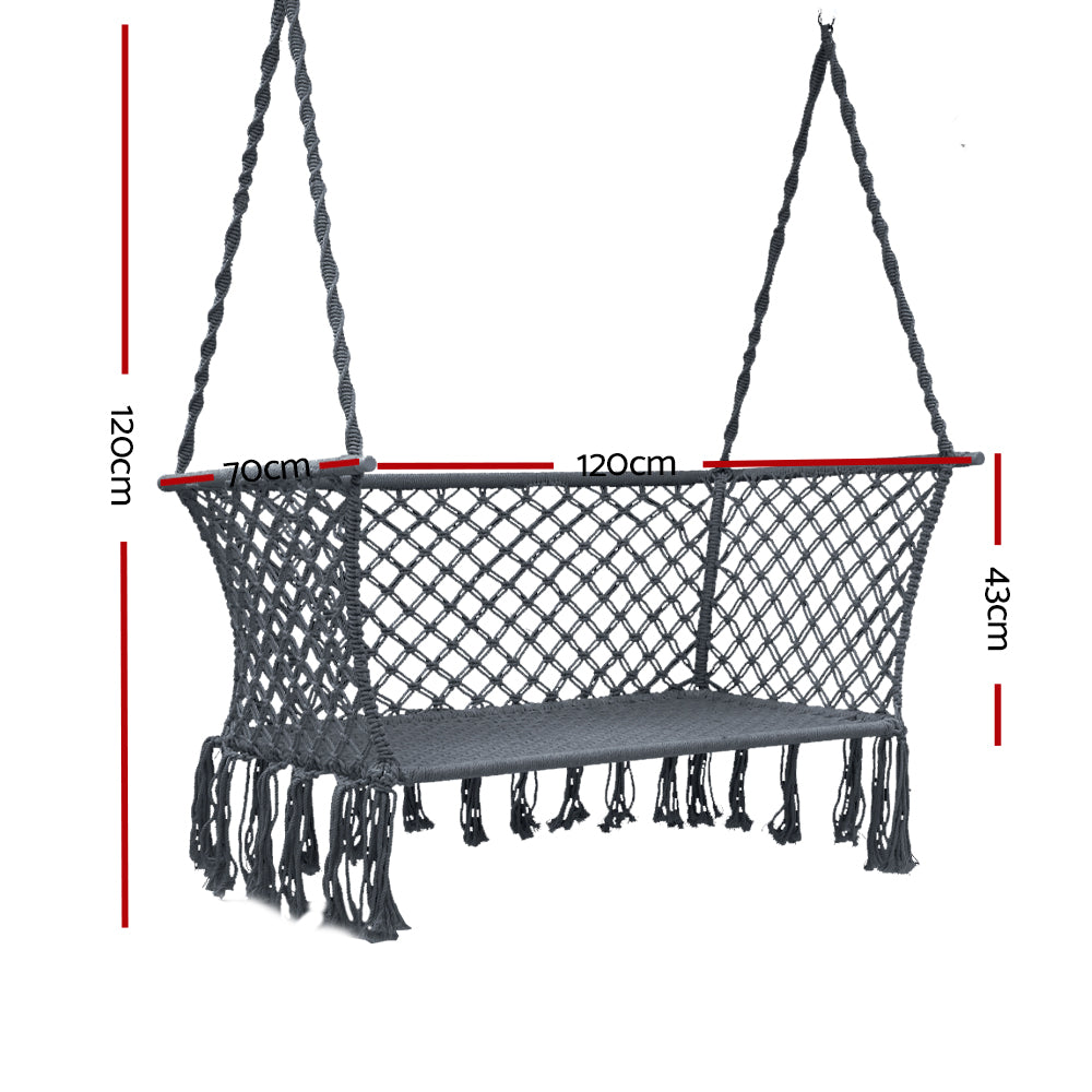 2 Seater Hanging Swing Chair Hammock - Grey - Homecoze