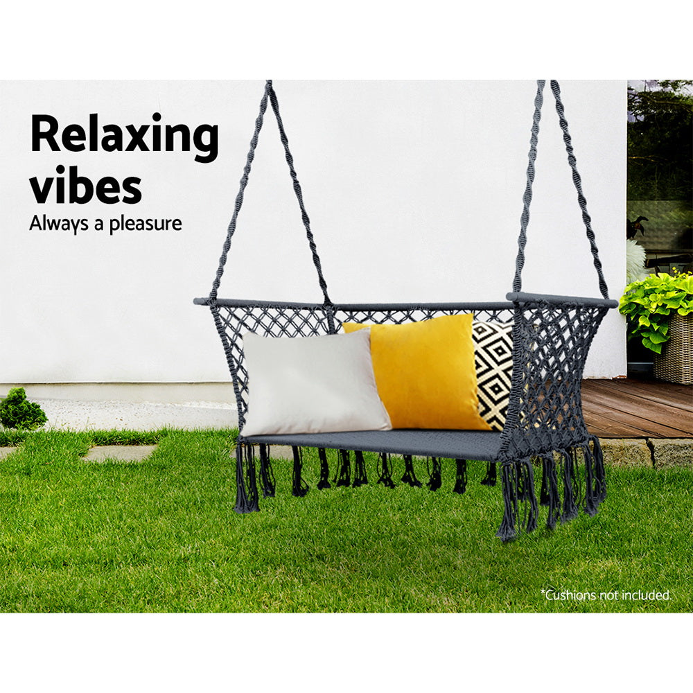 2 Seater Hanging Swing Chair Hammock - Grey - Homecoze